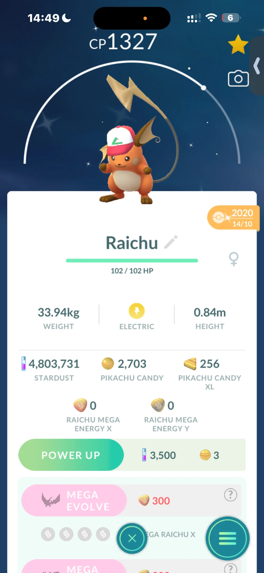 Shiny Ash Hat Raichu — Pokémon GO listing