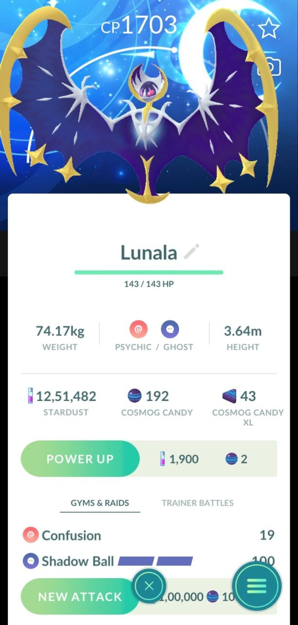 Lunala — Pokémon GO listing