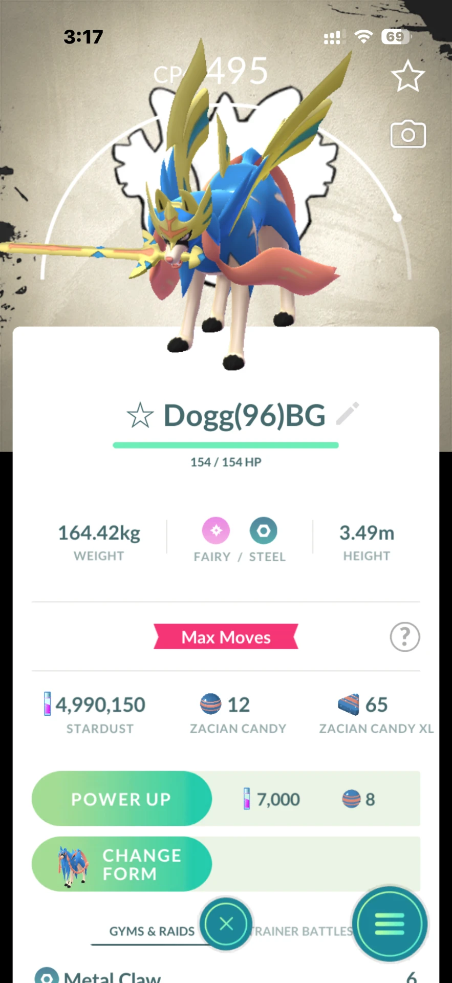 Zacian (with background) — Pokémon GO listing